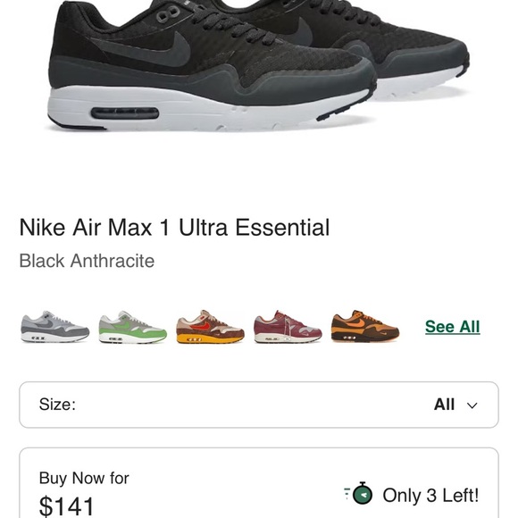 Nike Air Max 1 Ultra Essential in Black and Anthracite - Picture 2 of 11